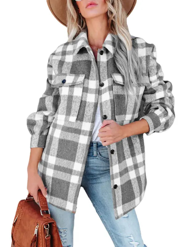 Blue Zone Planet | Autumn and Winter Plaid Brushed Lapel Jacket BLUE ZONE PLANET