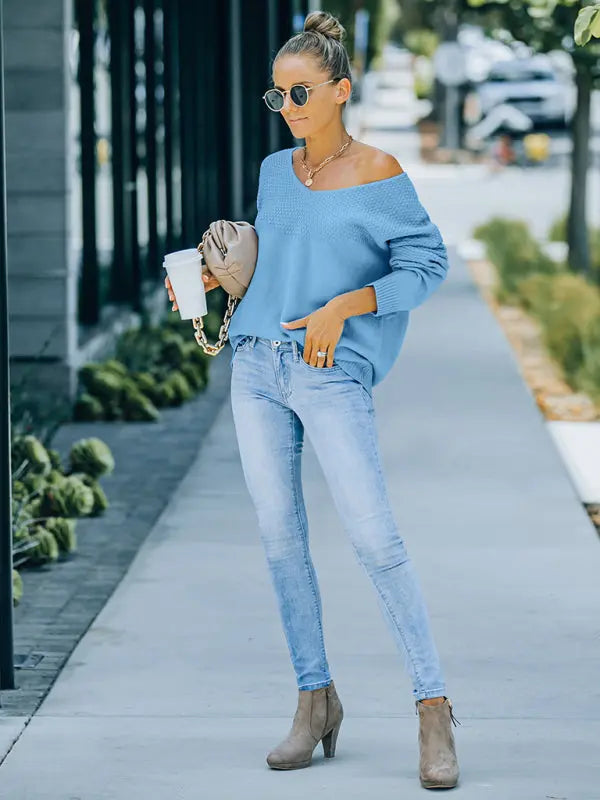 Blue Zone Planet | Autumn and winter European and American V-neck long sleeved sweater women BLUE ZONE PLANET