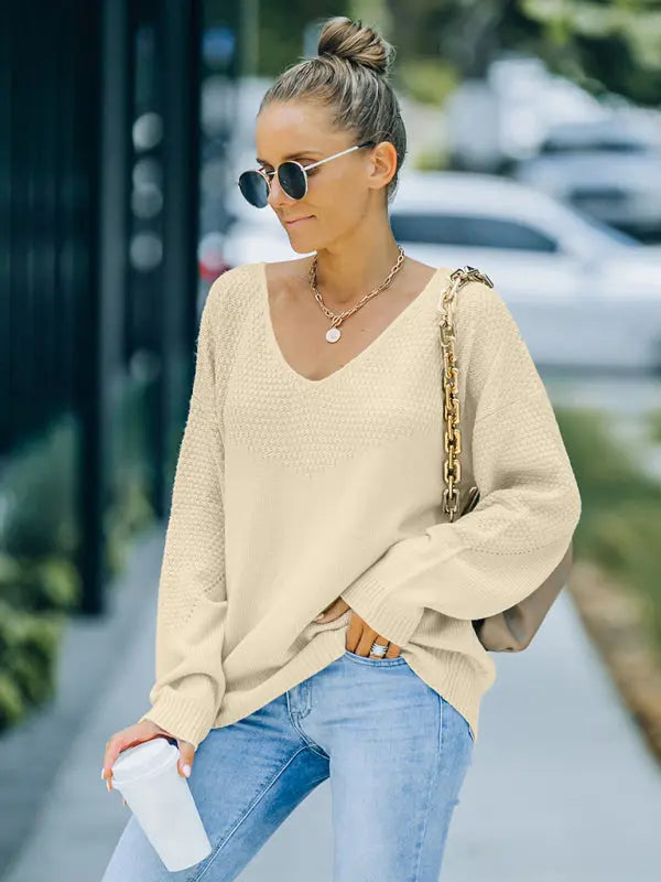 Blue Zone Planet | Autumn and winter European and American V-neck long sleeved sweater women BLUE ZONE PLANET