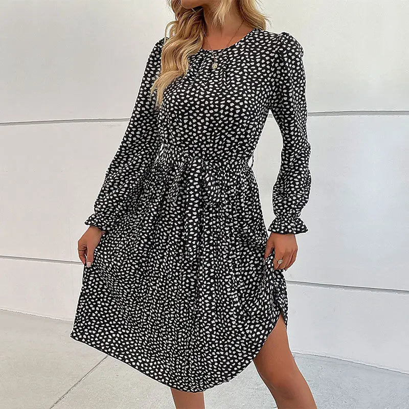 Blue Zone Planet | Autumn laces printed European and American base dress BLUE ZONE PLANET