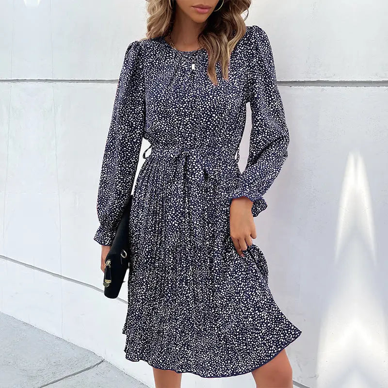 Blue Zone Planet | Autumn laces printed European and American base dress BLUE ZONE PLANET