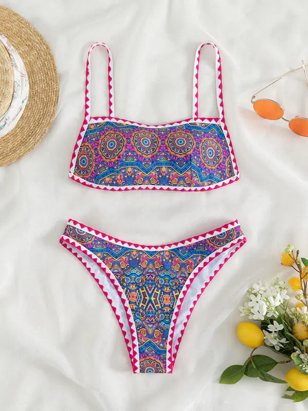 Blue Zone Planet | Ava's Crocheted Halterneck Tube Top Split Bikini Swimsuit BLUE ZONE PLANET