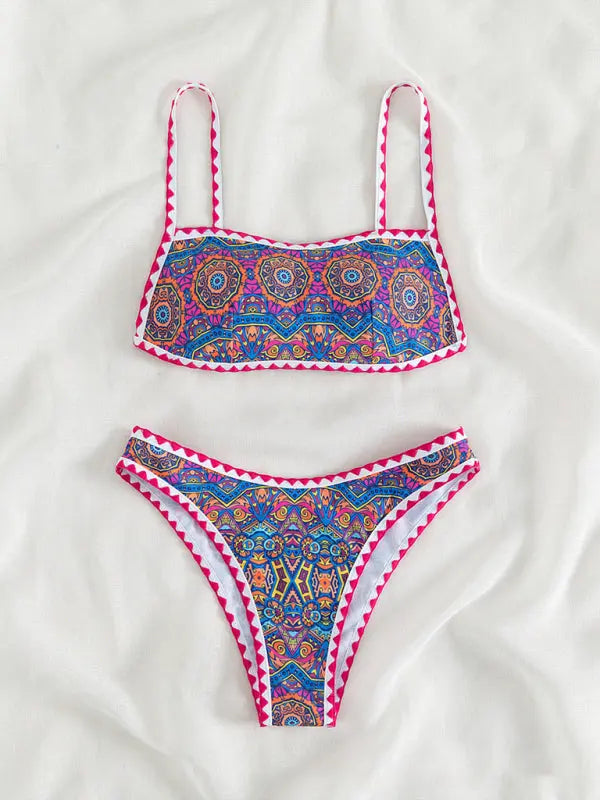Blue Zone Planet | Ava's Crocheted Halterneck Tube Top Split Bikini Swimsuit BLUE ZONE PLANET
