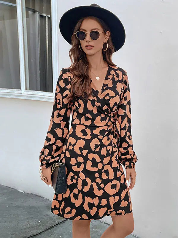 Blue Zone Planet | Ava's Leopard Print Long Sleeve V-Neck Mini Dress BLUE ZONE PLANET