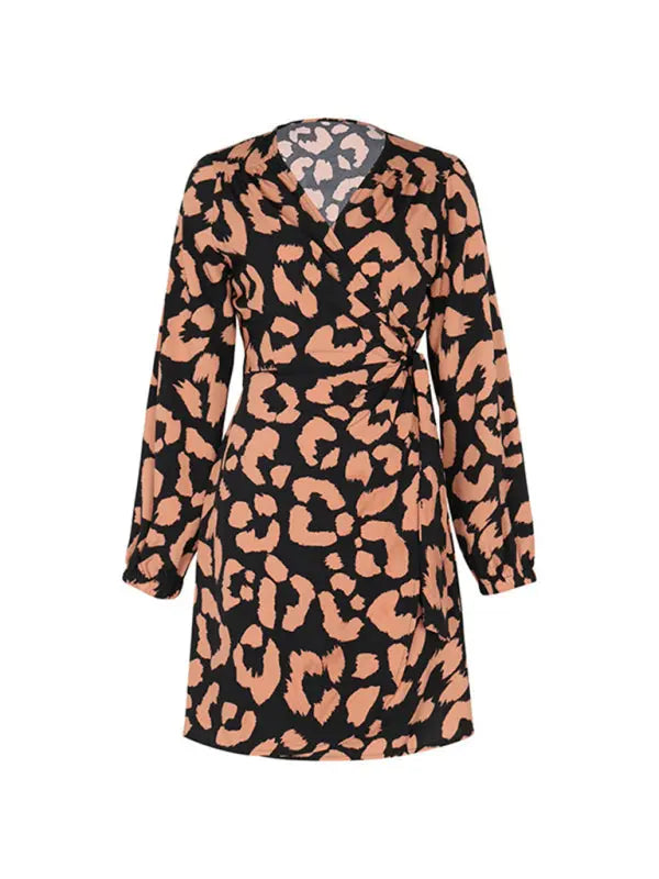 Blue Zone Planet | Ava's Leopard Print Long Sleeve V-Neck Mini Dress BLUE ZONE PLANET