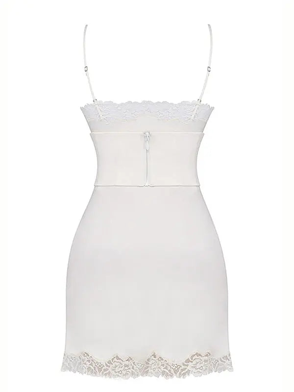 Blue Zone Planet | Ava's Satin Lace Stitching V-Neck Strapless Backless Dress BLUE ZONE PLANET