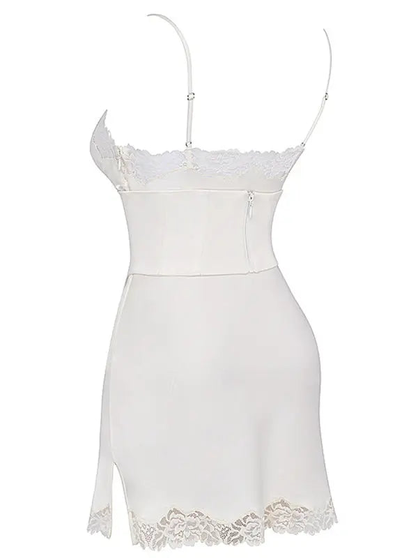 Blue Zone Planet | Ava's Satin Lace Stitching V-Neck Strapless Backless Dress BLUE ZONE PLANET