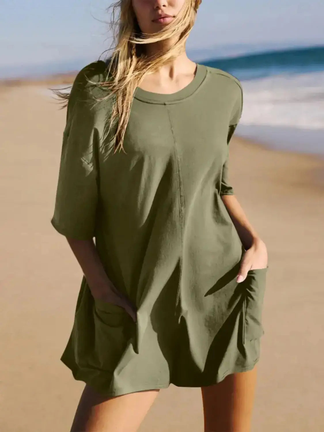 Blue Zone Planet | Backless Round Neck Half Sleeve Romper BLUE ZONE PLANET