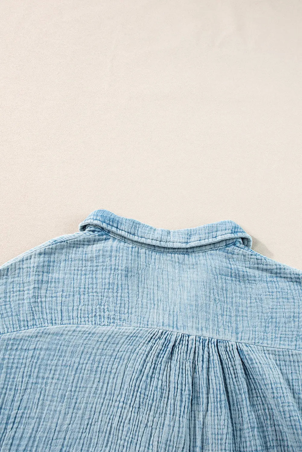 Blue Zone Planet | Beau Blue Mineral Wash Crinkle Split Neck Raw Hem Tiered Dress Blue Zone Planet