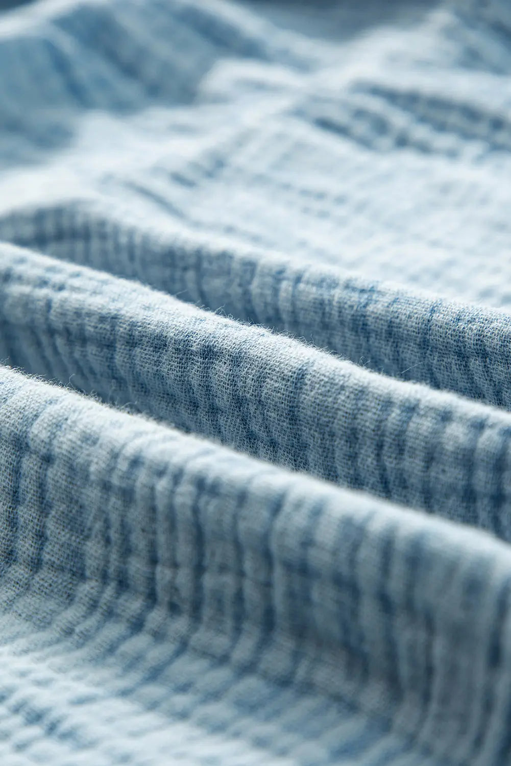 Blue Zone Planet | Beau Blue Mineral Wash Crinkle Split Neck Raw Hem Tiered Dress Blue Zone Planet