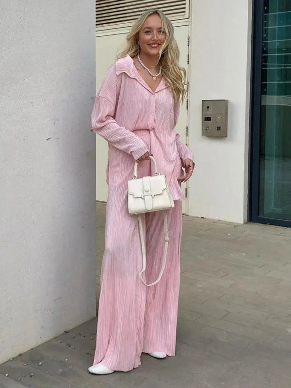 Blue Zone Planet | Bella's Bohemian Pleated Shirt with matching Straight Loose Trousers Set kakaclo