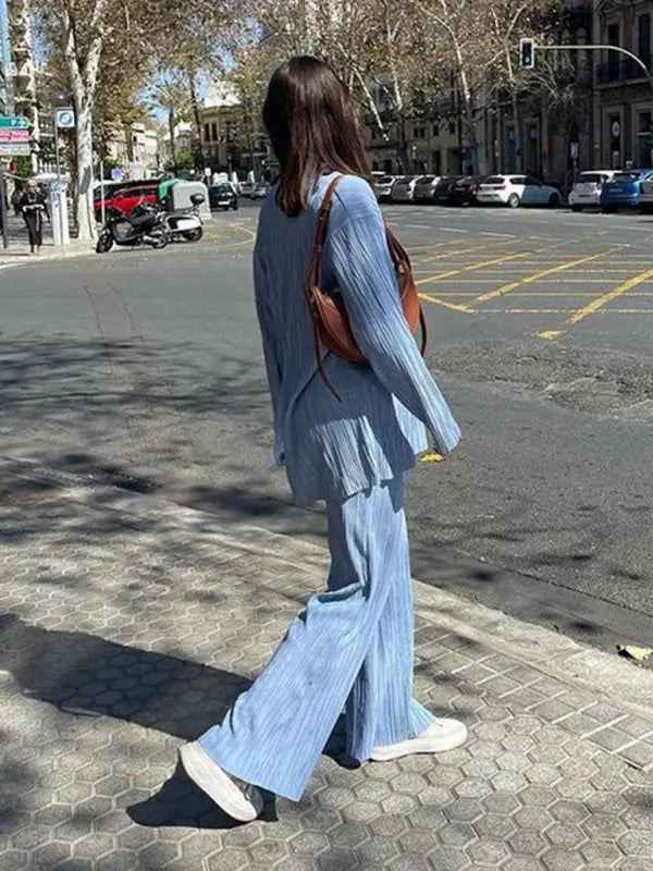 Blue Zone Planet | Bella's Bohemian Pleated Shirt with matching Straight Loose Trousers Set kakaclo