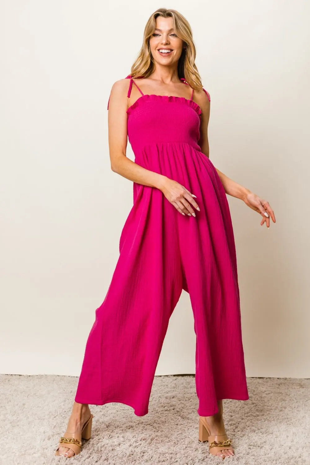 Blue Zone Planet | BiBi Texture Smocked Sleeveless Jumpsuit BLUE ZONE PLANET