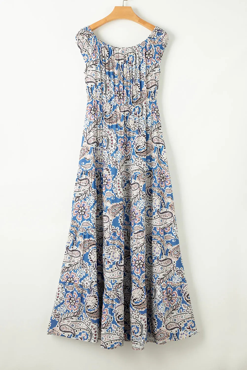 Blue Zone Planet | Blue Boho Paisley Print Off Shoulder Maxi Dress Blue Zone Planet