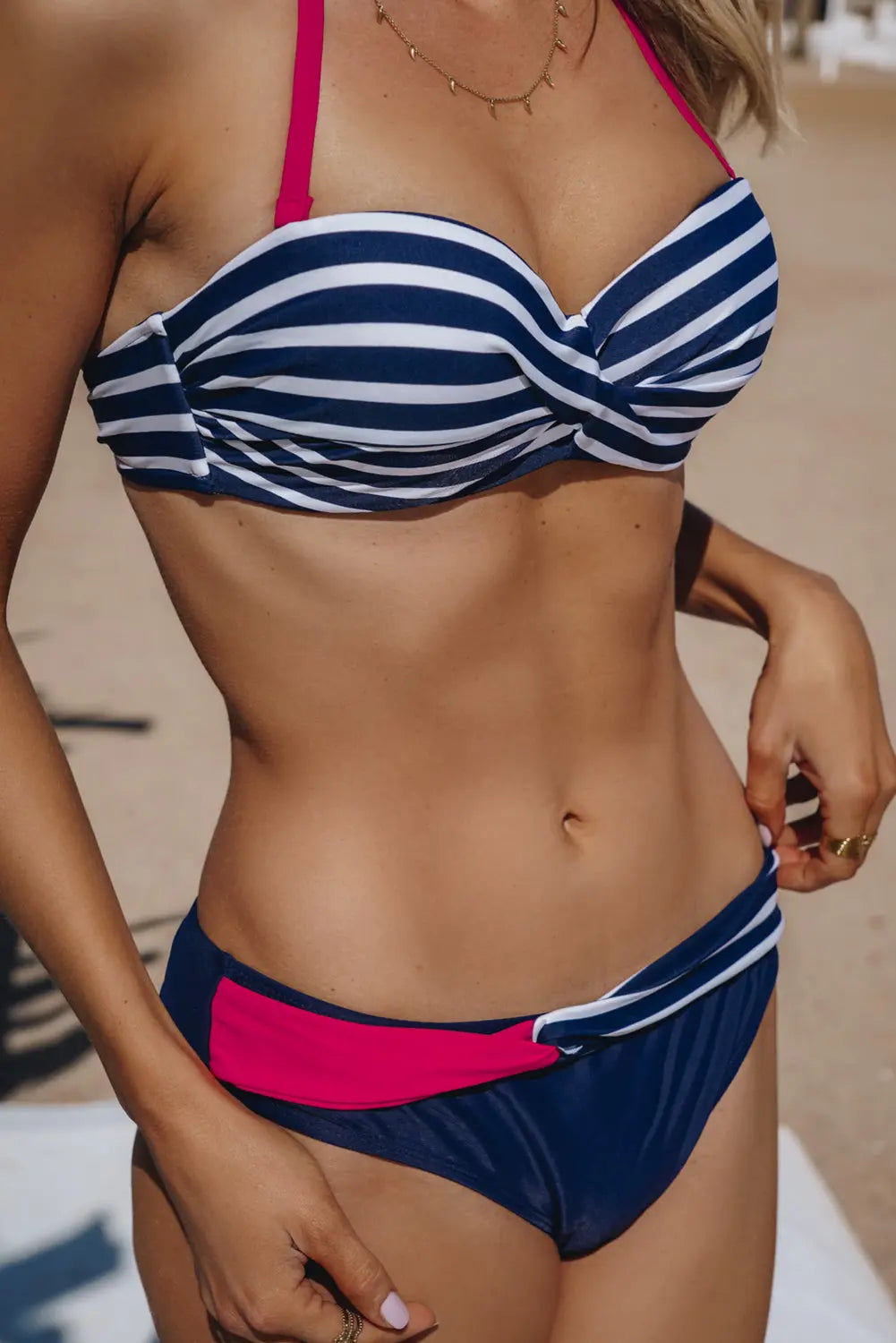 Blue Zone Planet |  Blue Halter Bandeau Striped Bikini Blue Zone Planet