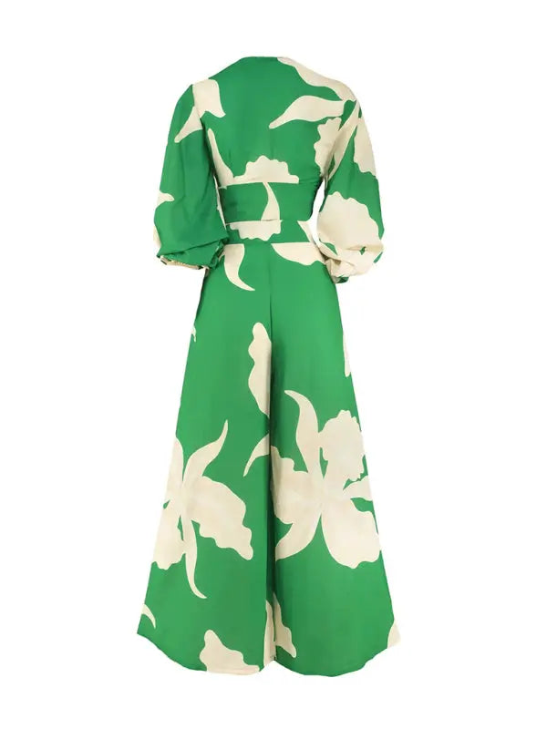 Blue Zone Planet | Bohemian V-neck lantern sleeve short shirt high waist wide-leg pants two-piece set kakaclo