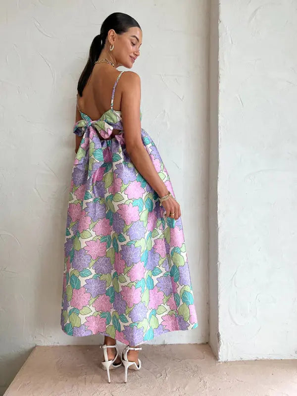 Blue Zone Planet | Botanical Spaghetti Strap Loose Backless Maxi Dress BLUE ZONE PLANET