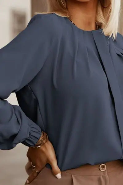 Blue Zone Planet | Button Up Round Neck Long Sleeve Shirt BLUE ZONE PLANET