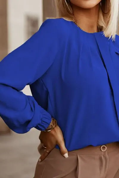 Blue Zone Planet | Button Up Round Neck Long Sleeve Shirt BLUE ZONE PLANET