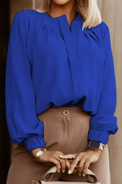 Blue Zone Planet | Button Up Round Neck Long Sleeve Shirt BLUE ZONE PLANET