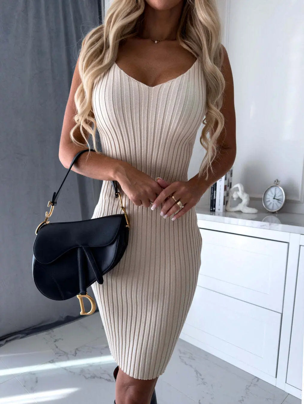 Blue Zone Planet | Chic Duo Ribbed Off-Shoulder Top & Bodycon Knee-Length Dress Two Piece Set Blue Zone Planet