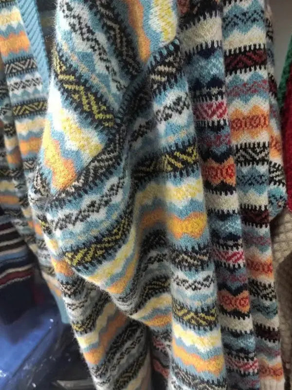Blue Zone Planet | Contrast Color Knitted Sweater Cardigan Jacket Sweater BLUE ZONE PLANET