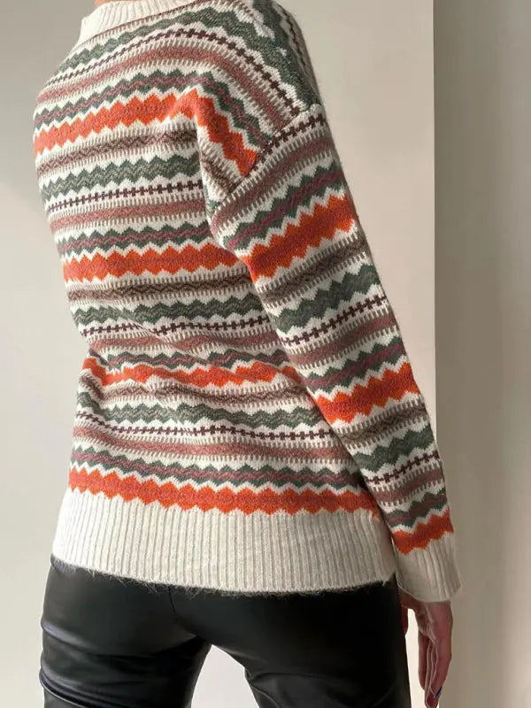 Blue Zone Planet | Contrast Color Knitted Sweater Cardigan Jacket Sweater BLUE ZONE PLANET