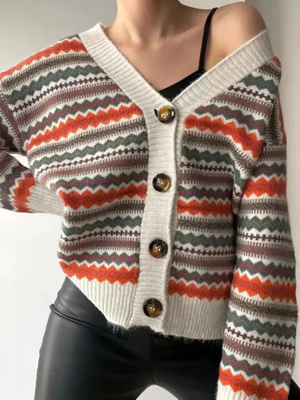 Blue Zone Planet | Contrast Color Knitted Sweater Cardigan Jacket Sweater BLUE ZONE PLANET