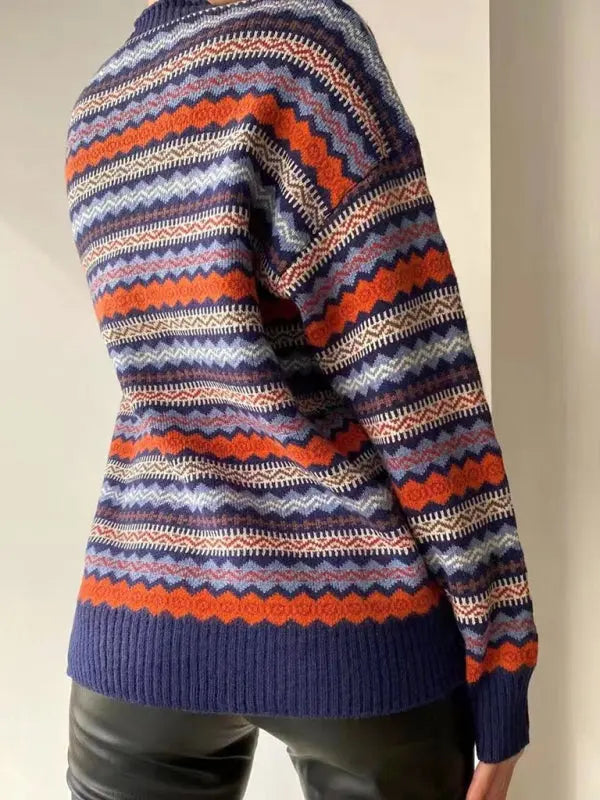 Blue Zone Planet | Contrast Color Knitted Sweater Cardigan Jacket Sweater BLUE ZONE PLANET