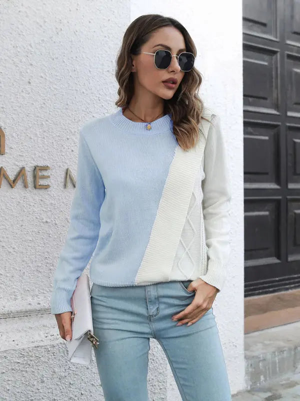 Blue Zone Planet | Contrast Crew Neck Long Sleeve Sweater BLUE ZONE PLANET