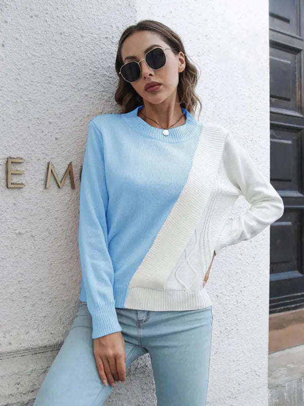 Blue Zone Planet | Contrast Crew Neck Long Sleeve Sweater BLUE ZONE PLANET