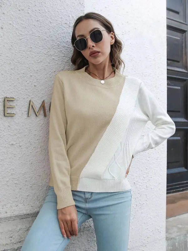 Blue Zone Planet | Contrast Crew Neck Long Sleeve Sweater BLUE ZONE PLANET