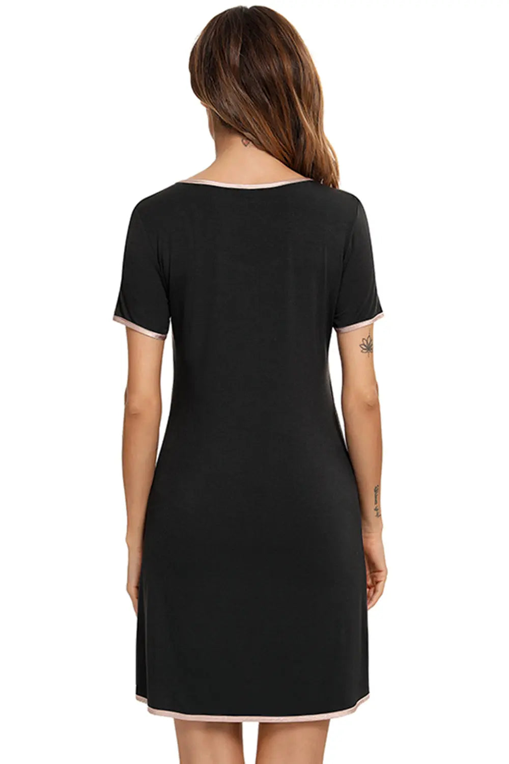 Blue Zone Planet | Contrast Trim Pocketed Round Neck Lounge Dress BLUE ZONE PLANET