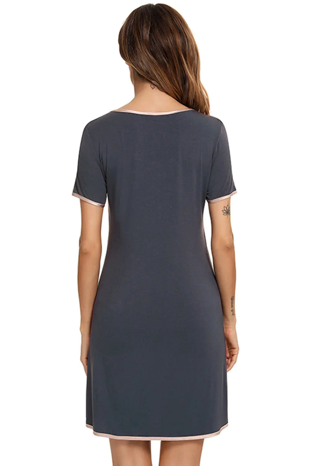 Blue Zone Planet | Contrast Trim Pocketed Round Neck Lounge Dress BLUE ZONE PLANET
