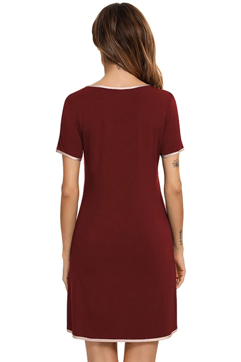 Blue Zone Planet | Contrast Trim Pocketed Round Neck Lounge Dress BLUE ZONE PLANET