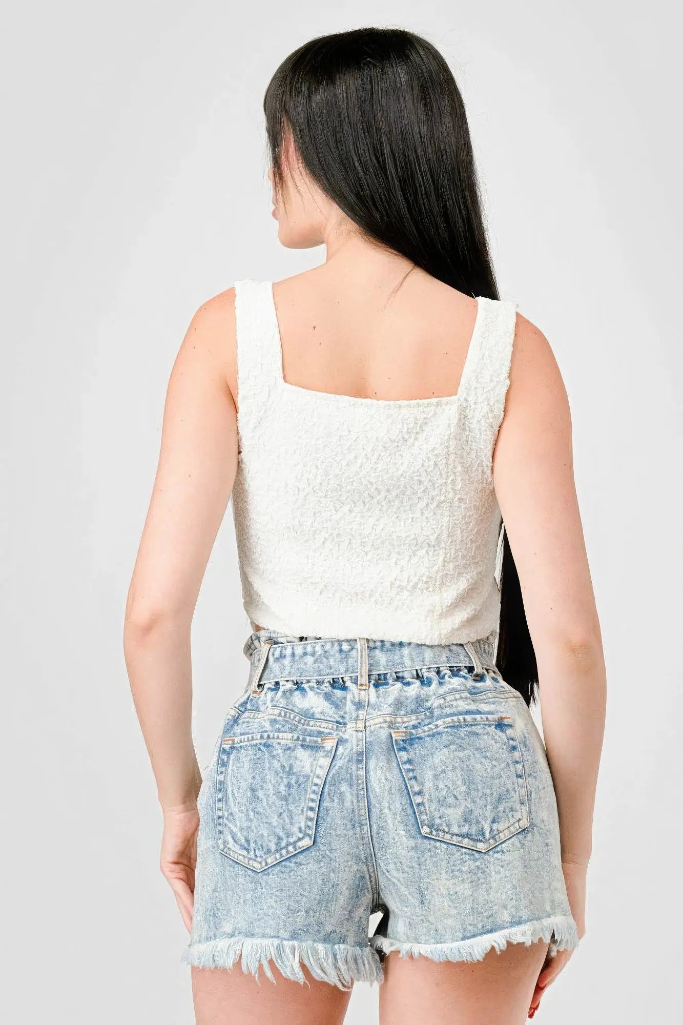 Blue Zone Planet | Crinkle Stretch Knit Sweetheart Hooked Bustier Cropped Top Blue Zone Planet