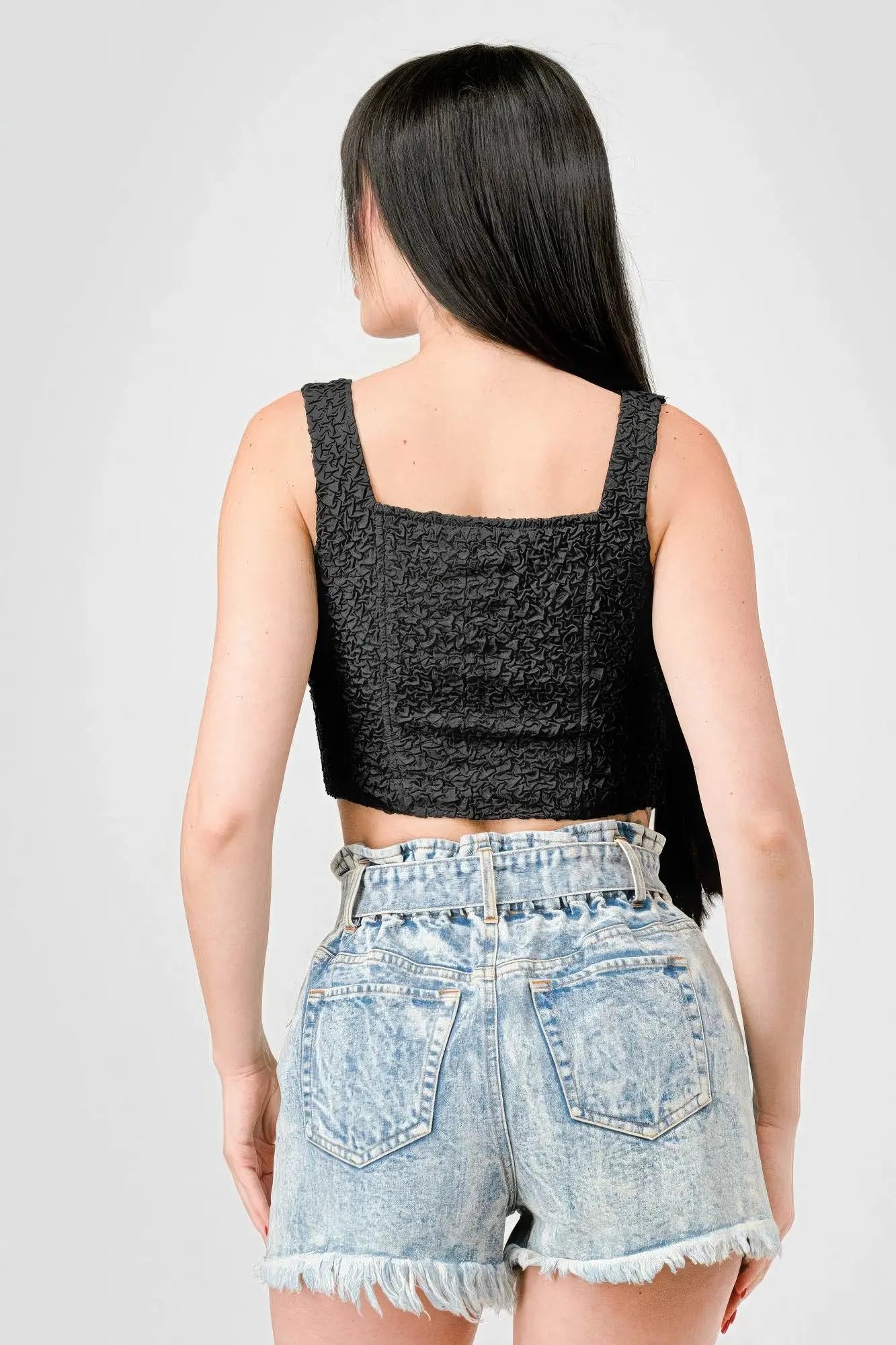 Blue Zone Planet | Crinkle Stretch Knit Sweetheart Hooked Bustier Cropped Top Blue Zone Planet