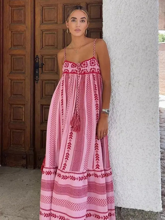 Blue Zone Planet |  Crochet patchwork knitted ethnic style slip dress BLUE ZONE PLANET