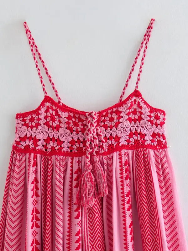 Blue Zone Planet | Crochet patchwork knitted ethnic style slip dress BLUE ZONE PLANET
