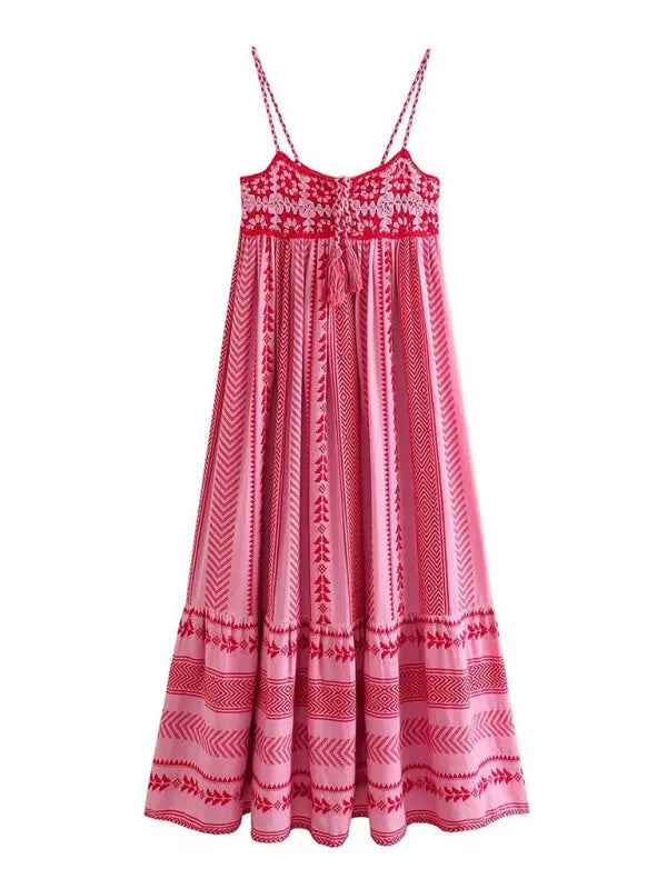 Blue Zone Planet | Crochet patchwork knitted ethnic style slip dress BLUE ZONE PLANET