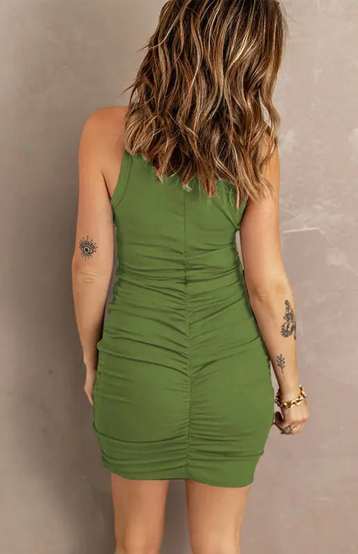 Blue Zone Planet | Cutout Solid Color Round Neck Skinny Smocked Sleeveless Dress BLUE ZONE PLANET