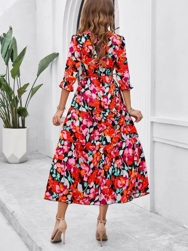 Blue Zone Planet | Desiree's Floral printed V-neck side slit mini dress BLUE ZONE PLANET