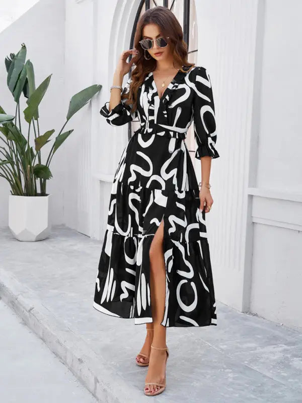 Blue Zone Planet | Desiree's Floral printed V-neck side slit mini dress BLUE ZONE PLANET
