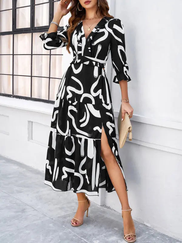 Blue Zone Planet | Desiree's Floral printed V-neck side slit mini dress BLUE ZONE PLANET