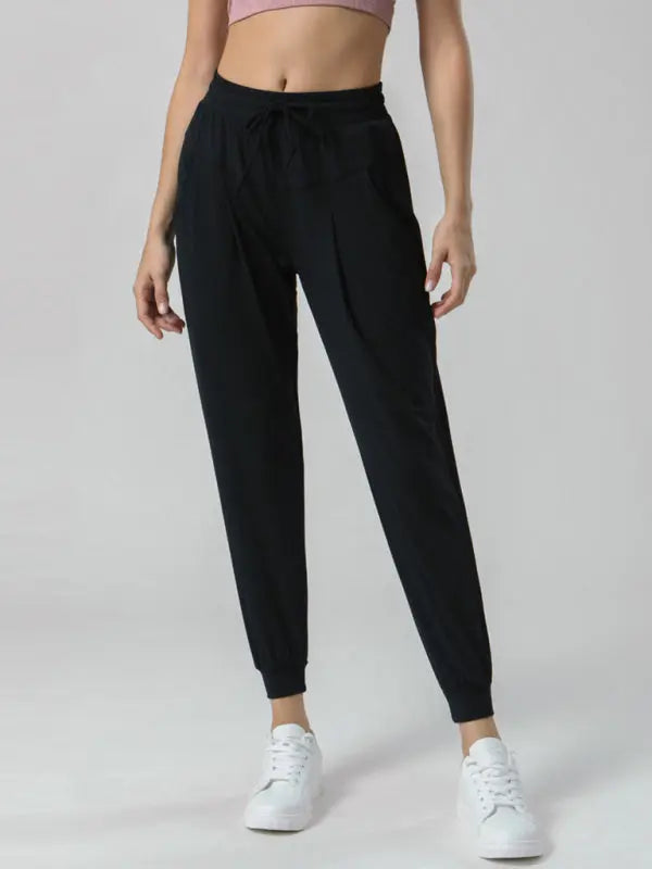 Blue Zone Planet |  Drawstring waist sports stretch trousers Nude sweatpants BLUE ZONE PLANET