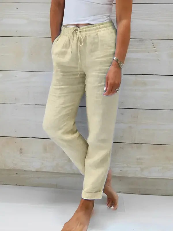 Blue Zone Planet | Elastic Waist Solid Color Wide Leg Pants Loose Trousers BLUE ZONE PLANET