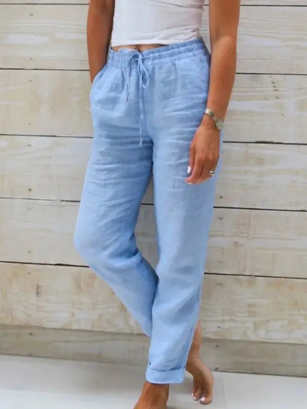 Blue Zone Planet | Elastic Waist Solid Color Wide Leg Pants Loose Trousers BLUE ZONE PLANET