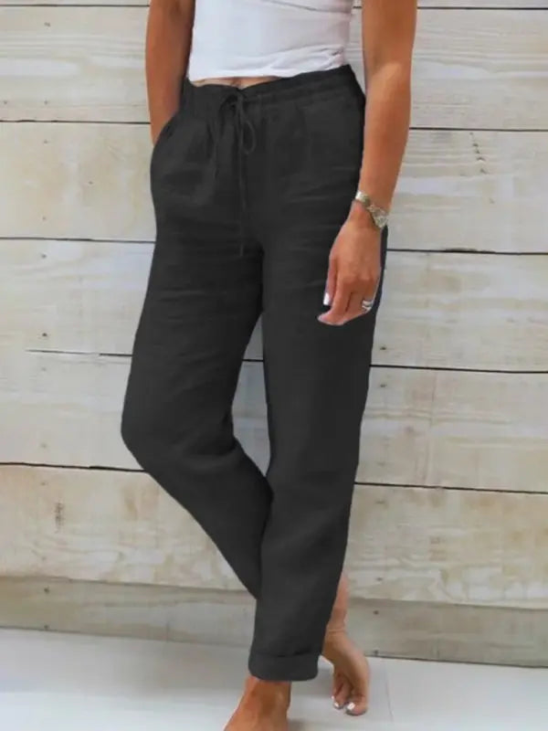 Blue Zone Planet | Elastic Waist Solid Color Wide Leg Pants Loose Trousers BLUE ZONE PLANET