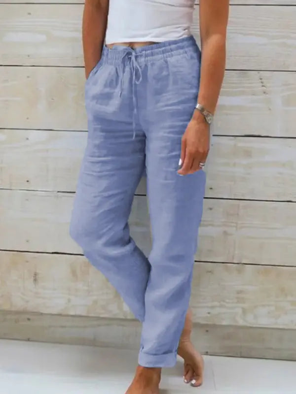Blue Zone Planet | Elastic Waist Solid Color Wide Leg Pants Loose Trousers BLUE ZONE PLANET
