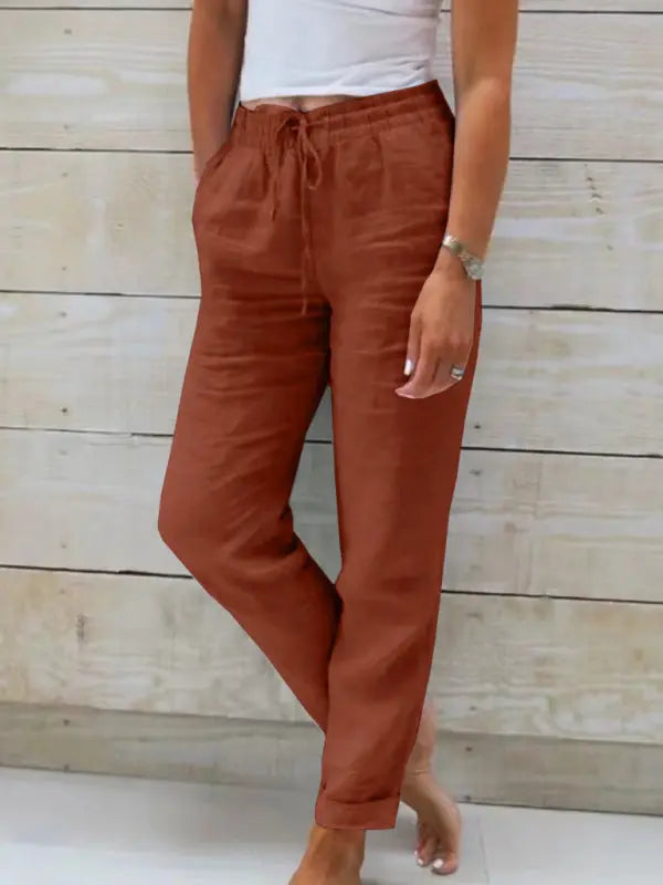 Blue Zone Planet | Elastic Waist Solid Color Wide Leg Pants Loose Trousers BLUE ZONE PLANET